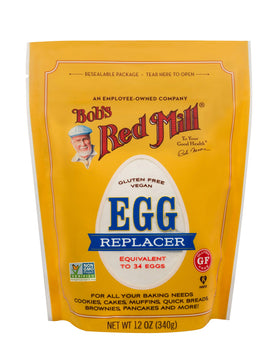 Bob's Red Mill Egg Replacer bag poured into batter for cookies and cakes