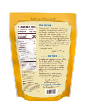 Bob's Red Mill egg replacer label shows non-GMO and kosher certification for trusted ingredients