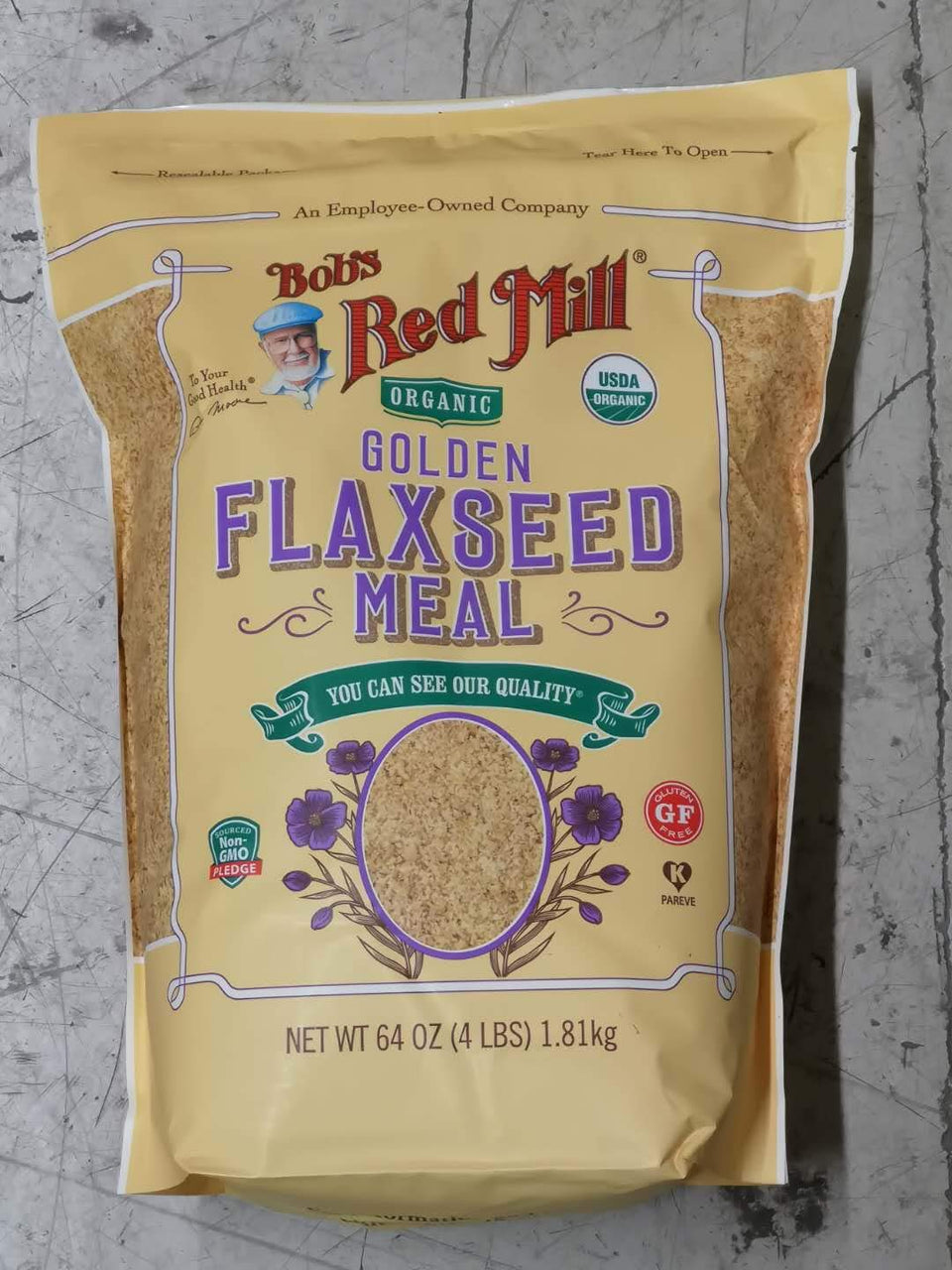 Bob's Red Mill flaxseed meal 4 lb front view, organic golden flax for baking