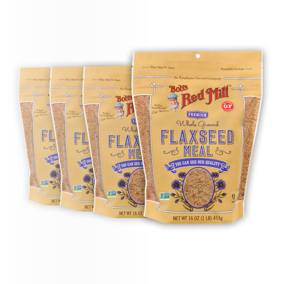 Bob's Red Mill flaxseed meal bag, versatile pantry staple for omega-3 and fiber.
