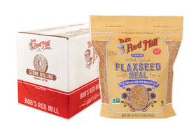 Bob's Red Mill flaxseed meal front packaging showcasing omega-3 and fiber.