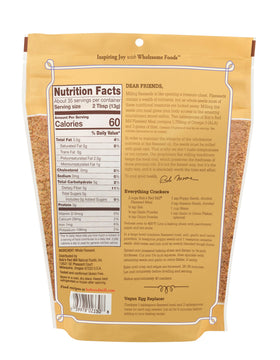 Bob's Red Mill flaxseed meal scoop used for vegan baking.