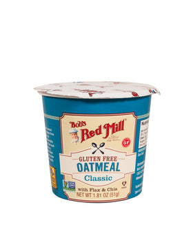Bob's Red Mill GF Oatmeal Cup packaging close-up showing simple ingredients