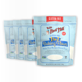 Bob's Red Mill Gluten Free 1-to-1 Baking Flour packaging close-up for gluten-free convenience.