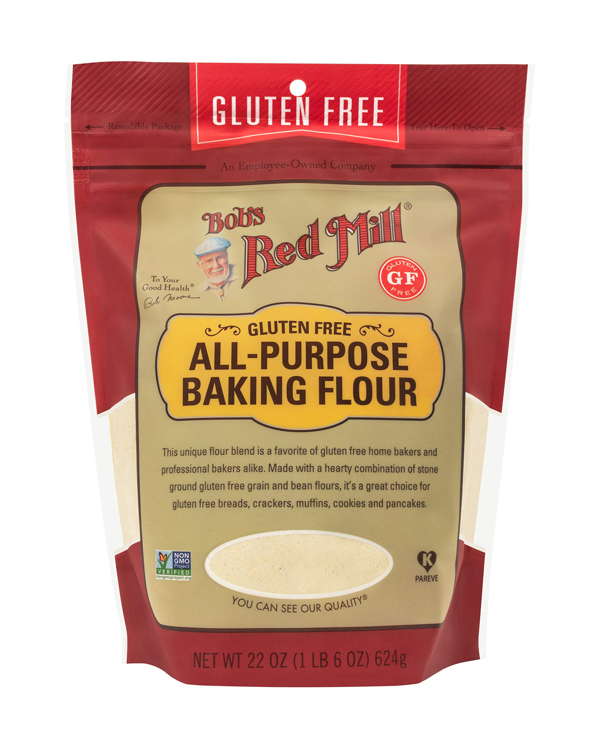 Bob's Red Mill GF AP Flour blend with garbanzo bean and sorghum for texture.