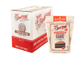 Bob's Red Mill gluten-free chocolate cake mix box, simple setup for celebrations.