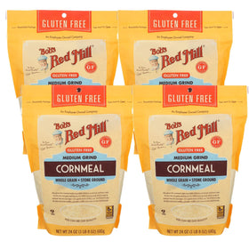 Bob's Red Mill gluten-free cornmeal bag front shows bright golden yellow for baking.