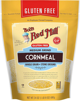 Bob's Red Mill gluten-free cornmeal ingredients highlight whole grains for diverse recipes.