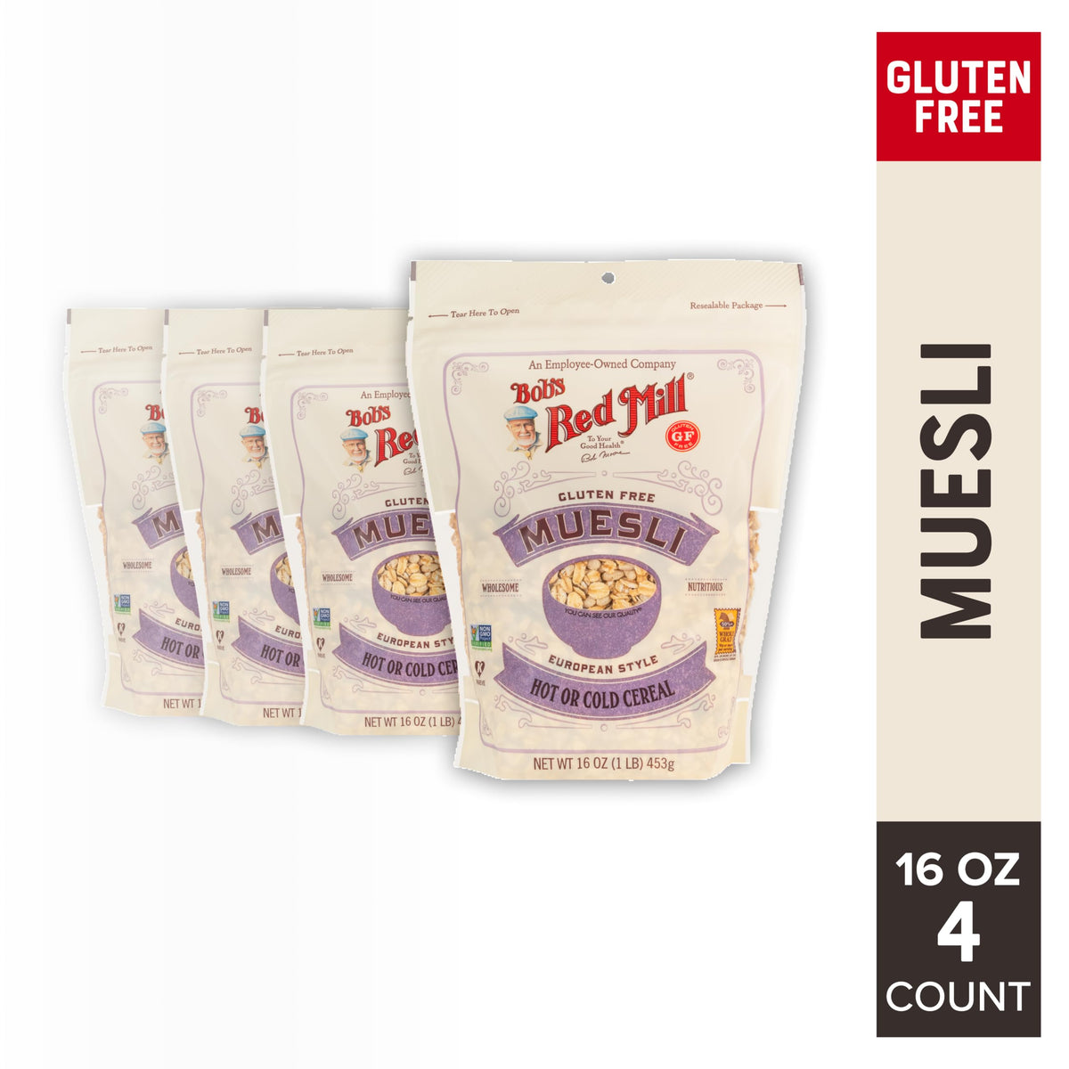 Bob's Red Mill Gluten Free Muesli bowl with milk or yogurt for a wholesome breakfast.