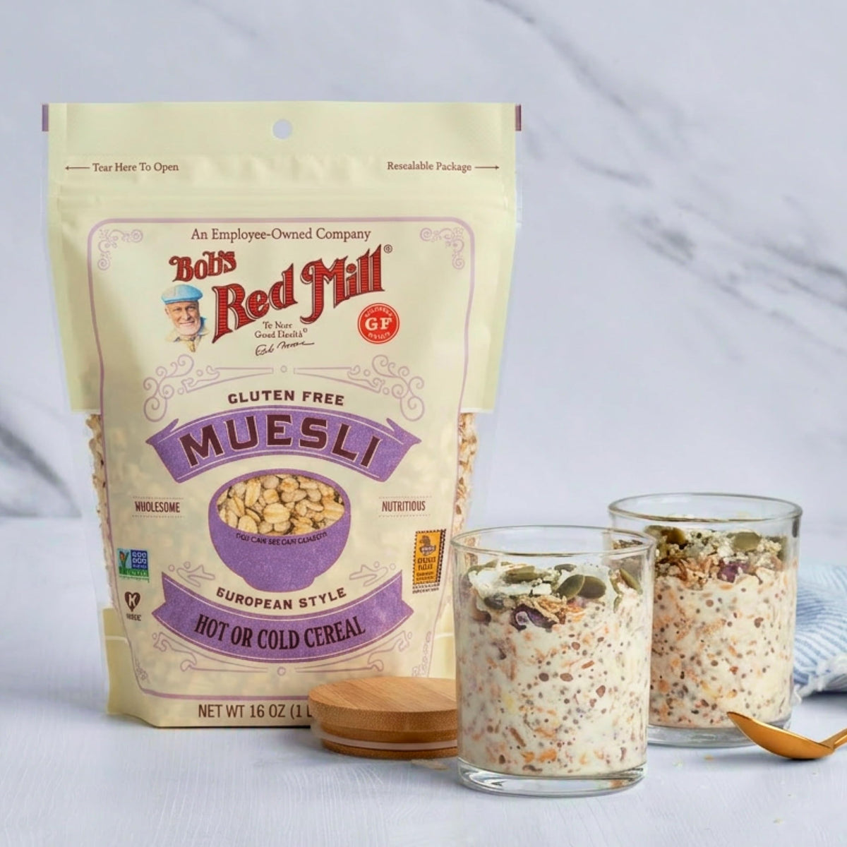 Bob’s Red Mill Gluten Free Muesli porridge steaming for a comforting hot breakfast.
