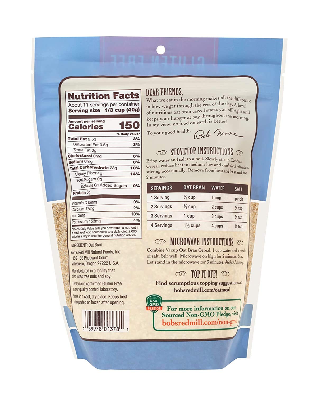 Bob's Red Mill gluten-free oat bran pack-2 bags ready for quick, wholesome mornings