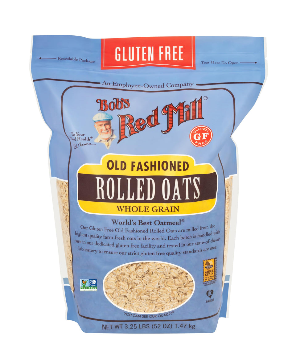 Bob's Red Mill gluten-free oats pack, convenient for hot cereals and baking.