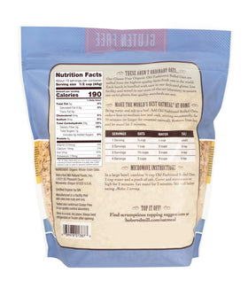 Close-up of Bob's Red Mill oats packaging highlighting organic non-GMO quality