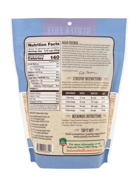 Bob's Red Mill gluten free Scottish oatmeal facility label signaling dedicated gluten free site