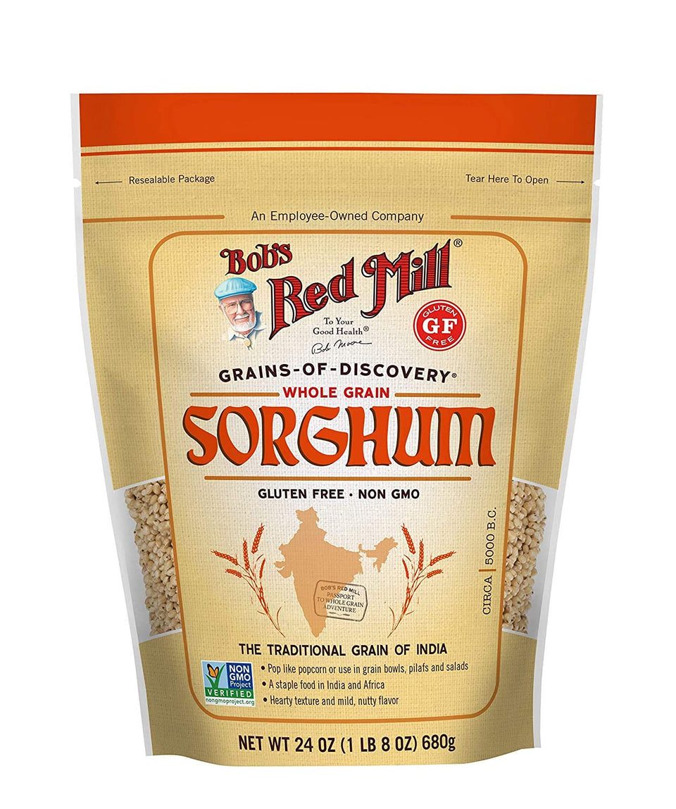 Bob's Red Mill gluten free sorghum bag front, versatile whole grain.