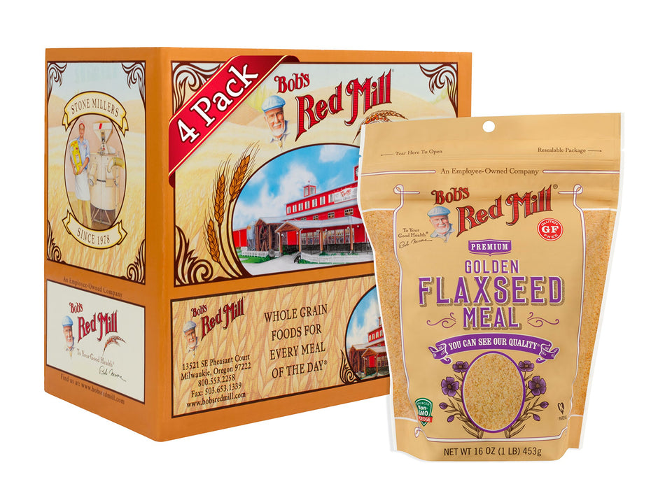 Bob's Red Mill Golden Flaxseed Meal bag front, ideal for boosting baked goods and breakfast bowls.