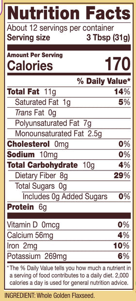 Bob's Red Mill Golden Flaxseeds ground meal sprinkled on yogurt for added fiber.