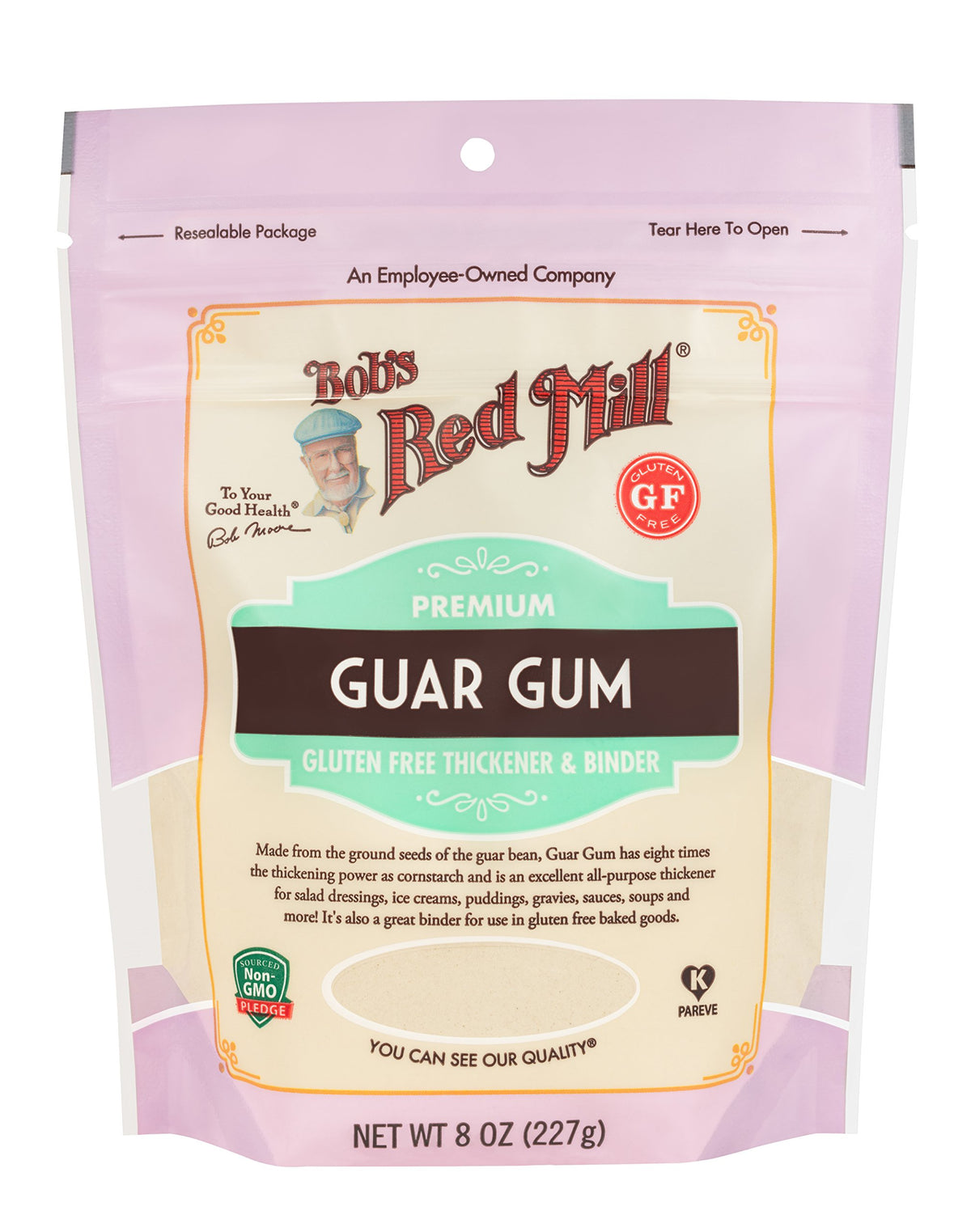 Bob's Red Mill Guar Gum packaging in the pantry for easy storage.