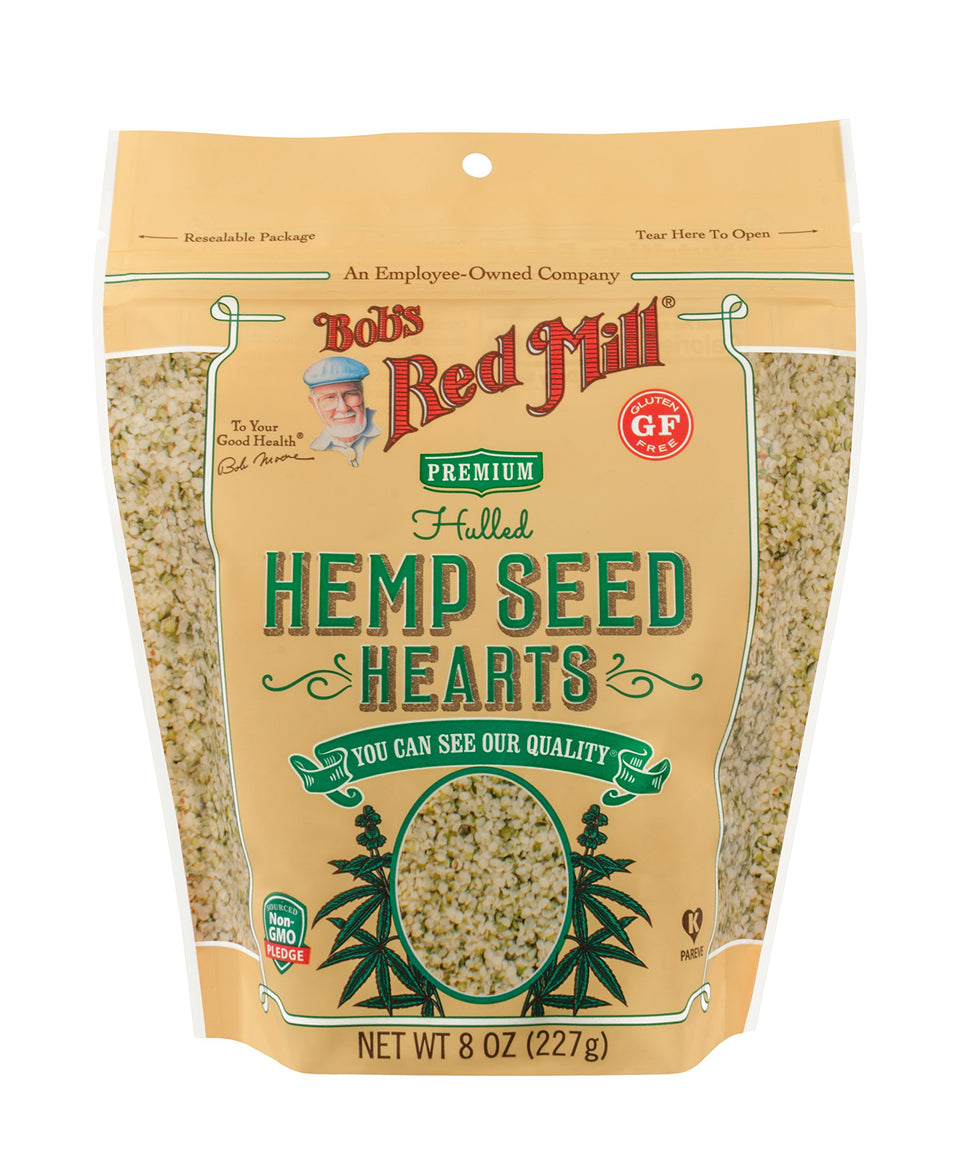 Bob's Red Mill hemp seed hearts pack ready to sprinkle on salads.
