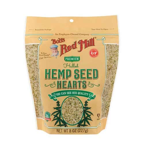 Bob's Red Mill hemp seed hearts on a fresh green salad.
