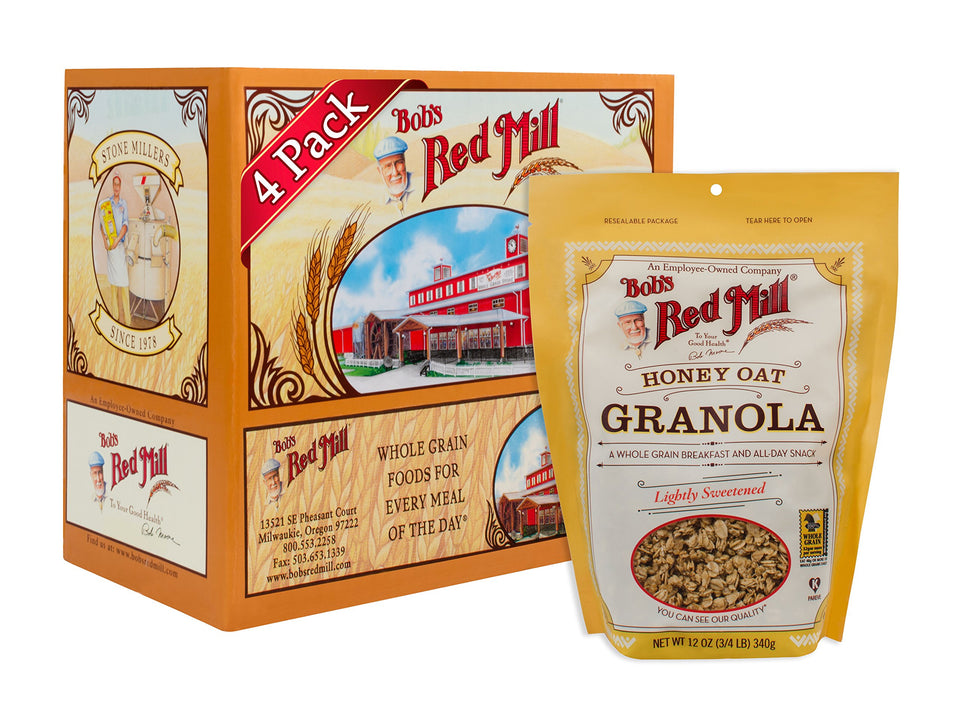 Bob's Red Mill Honey Oat Granola bowl close-up showing crunchy texture for a tasty breakfast