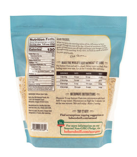 Bob's Red Mill instant rolled oats fiber-info card – fiber per serving explained.