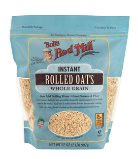 Bob's Red Mill instant rolled oats bag-closeup – whole grain freshness in every serving.