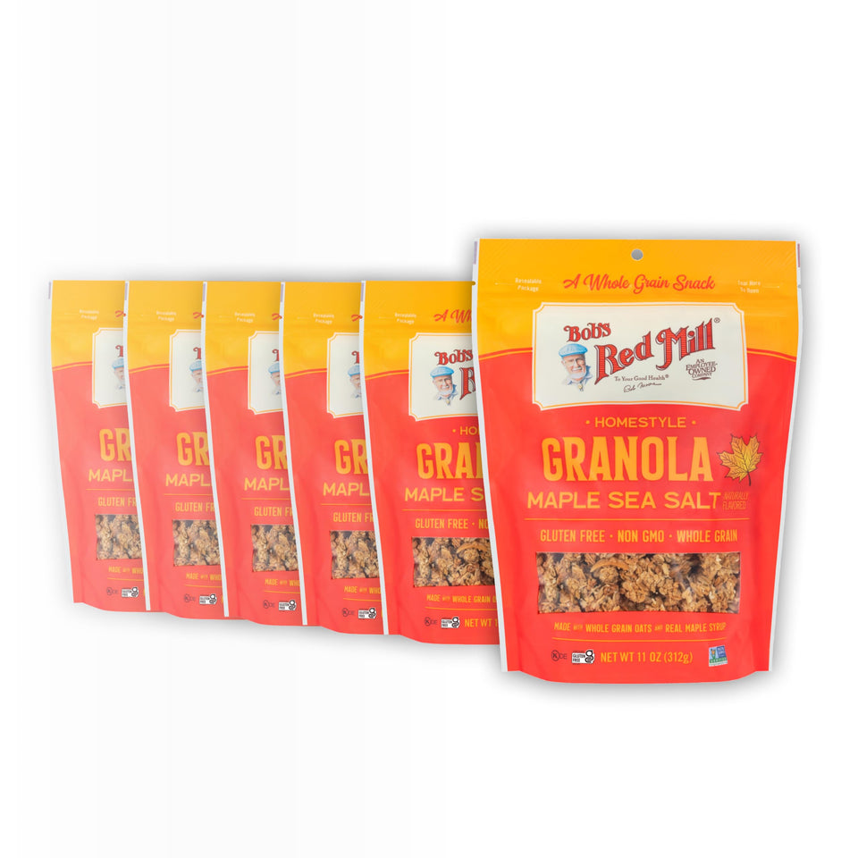 Bob's Red Mill Maple Sea Salt Granola bowl close-up showing crunchy texture for breakfast.