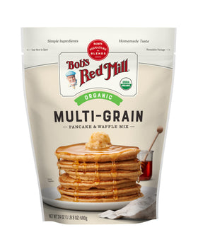 Measuring the mix with milk for quick prep using Bob's Red Mill.