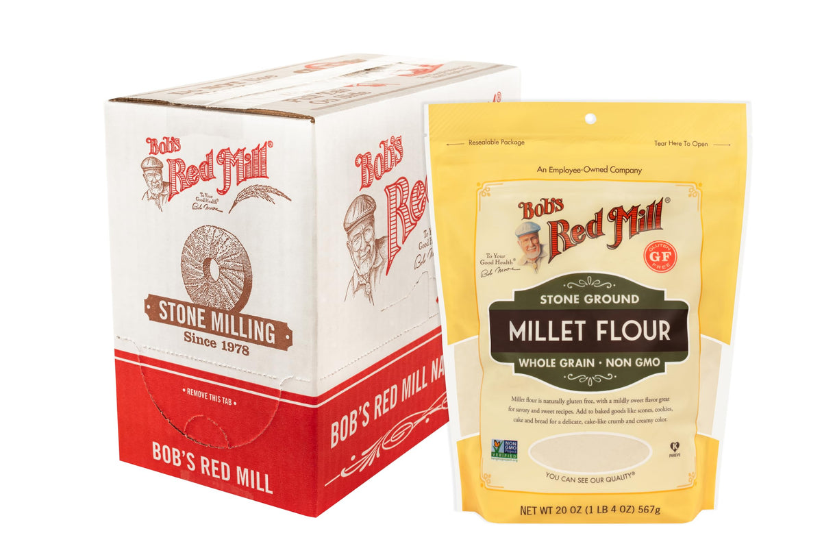 Bob's Red Mill millet flour gluten-free facility badge validates safety.