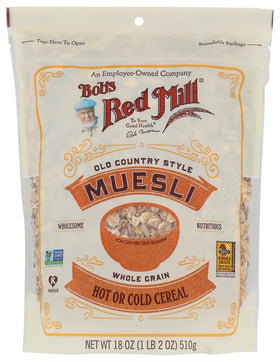 Bob's Red Mill Muesli two bags on shelf for convenient breakfast prep
