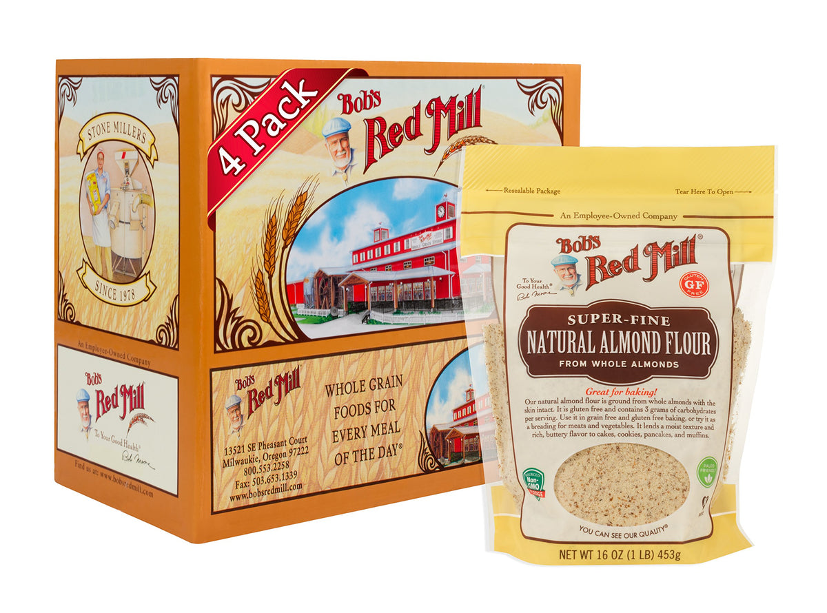 Bob's Red Mill natural almond flour bag front for gluten-free baking