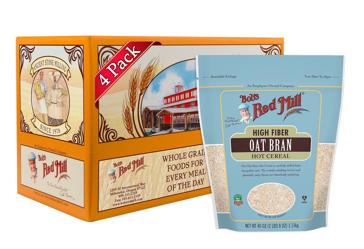 Bob's Red Mill Oat Bran Cereal bowl highlighting a high-fiber breakfast option.