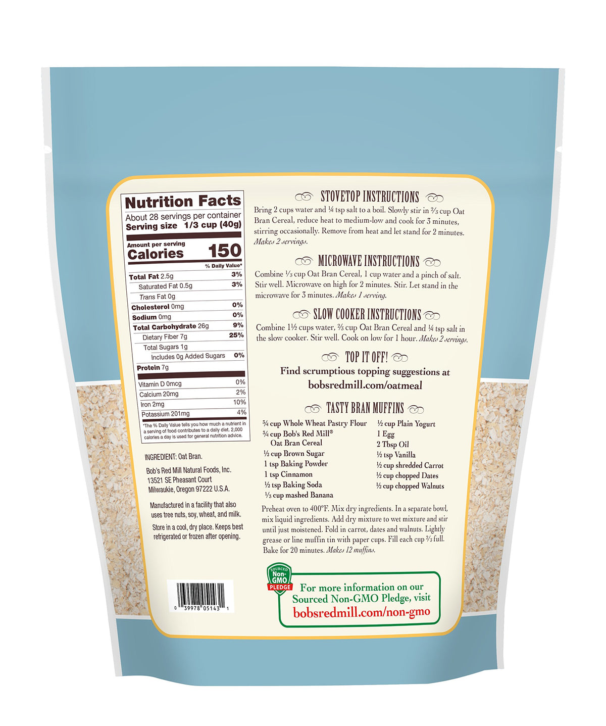 Bob's Red Mill Oat Bran Cereal muffins illustrating versatile baking.