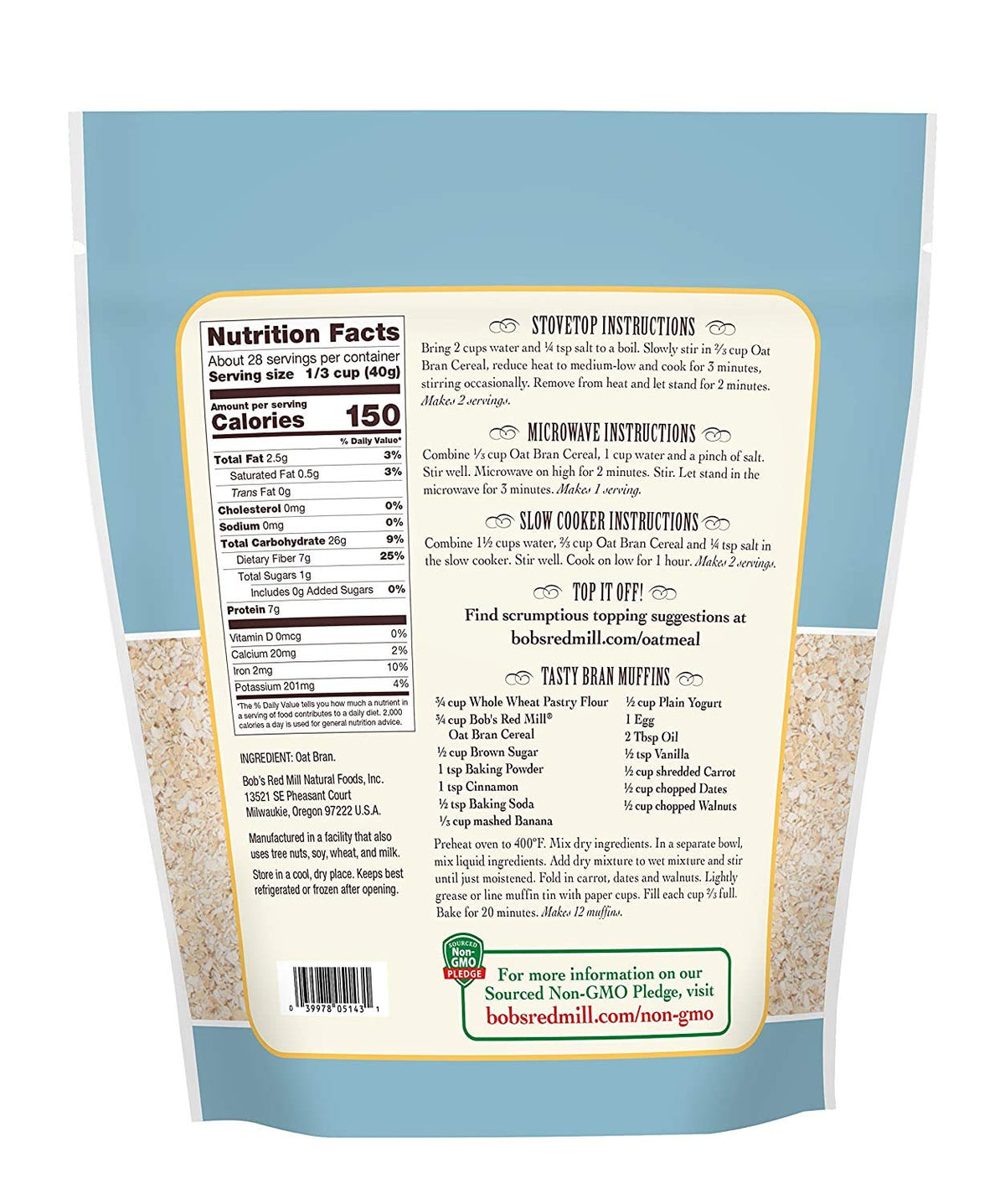 Bob's Red Mill Oat Bran Hot Cereal in a bowl, ready to start your morning