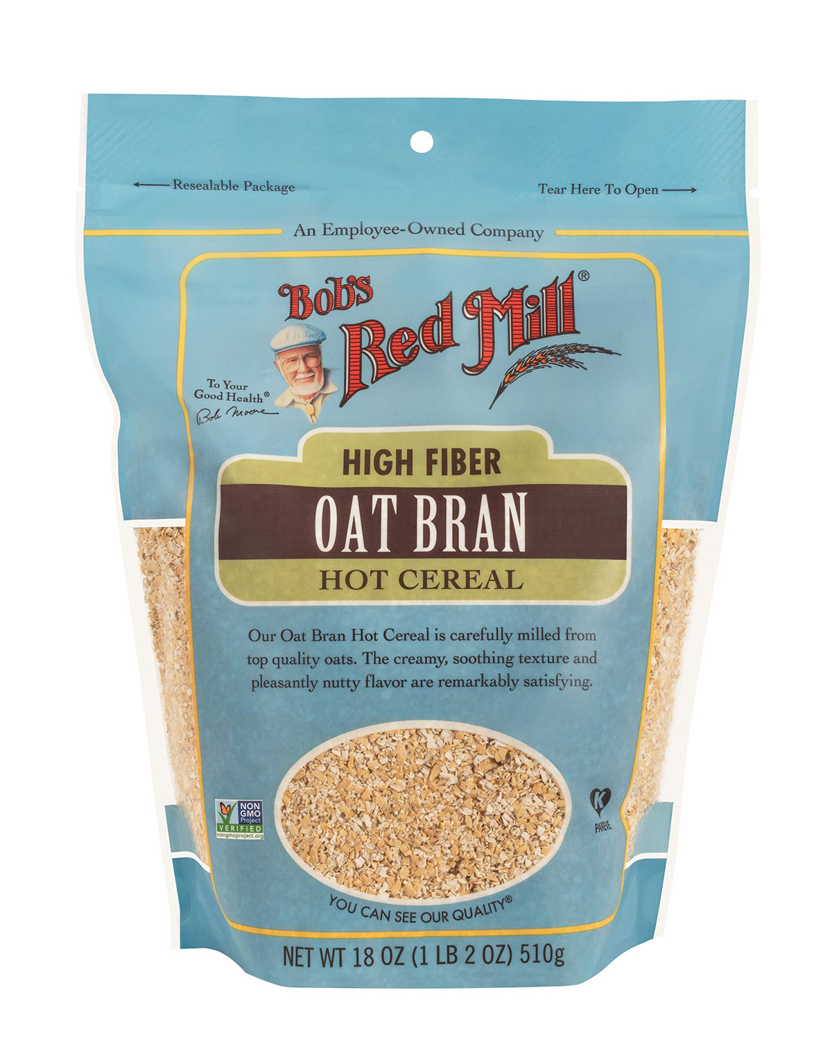 Bob's Red Mill Oat Bran four-pack packaging highlights pantry-ready convenience