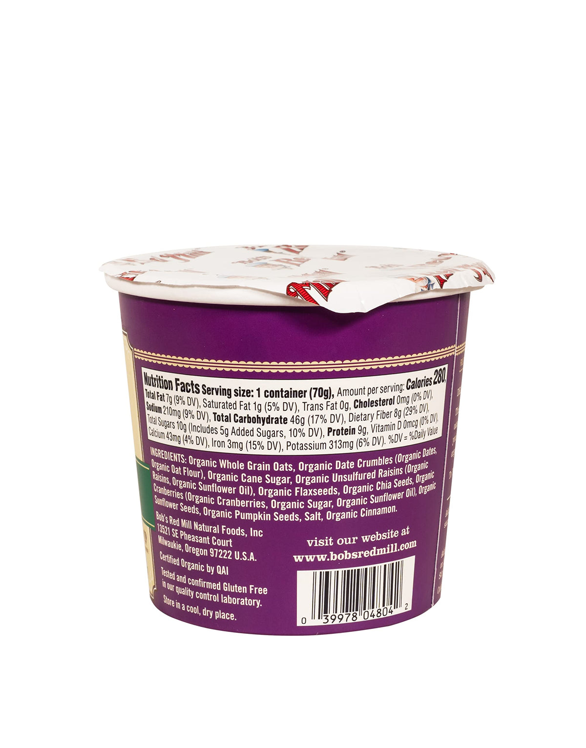 Bob's Red Mill Organic Oat Cup is a quick, nutritious snack or meal.