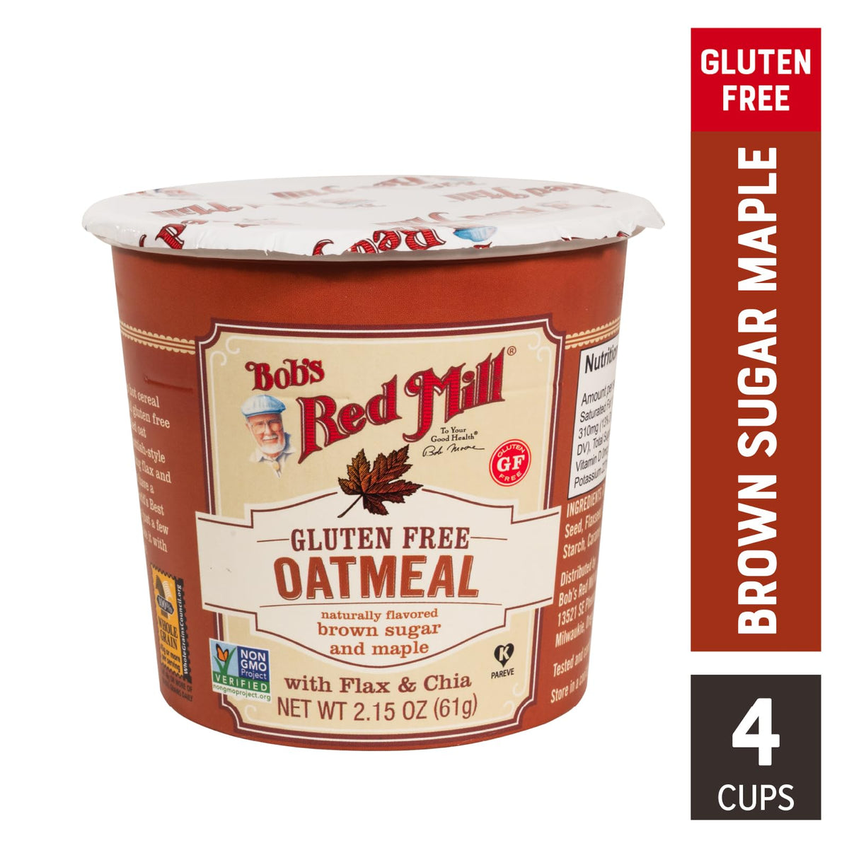 Bob's Red Mill Oatmeal Cup Apple Cinnamon flavor with real fruit and spice.