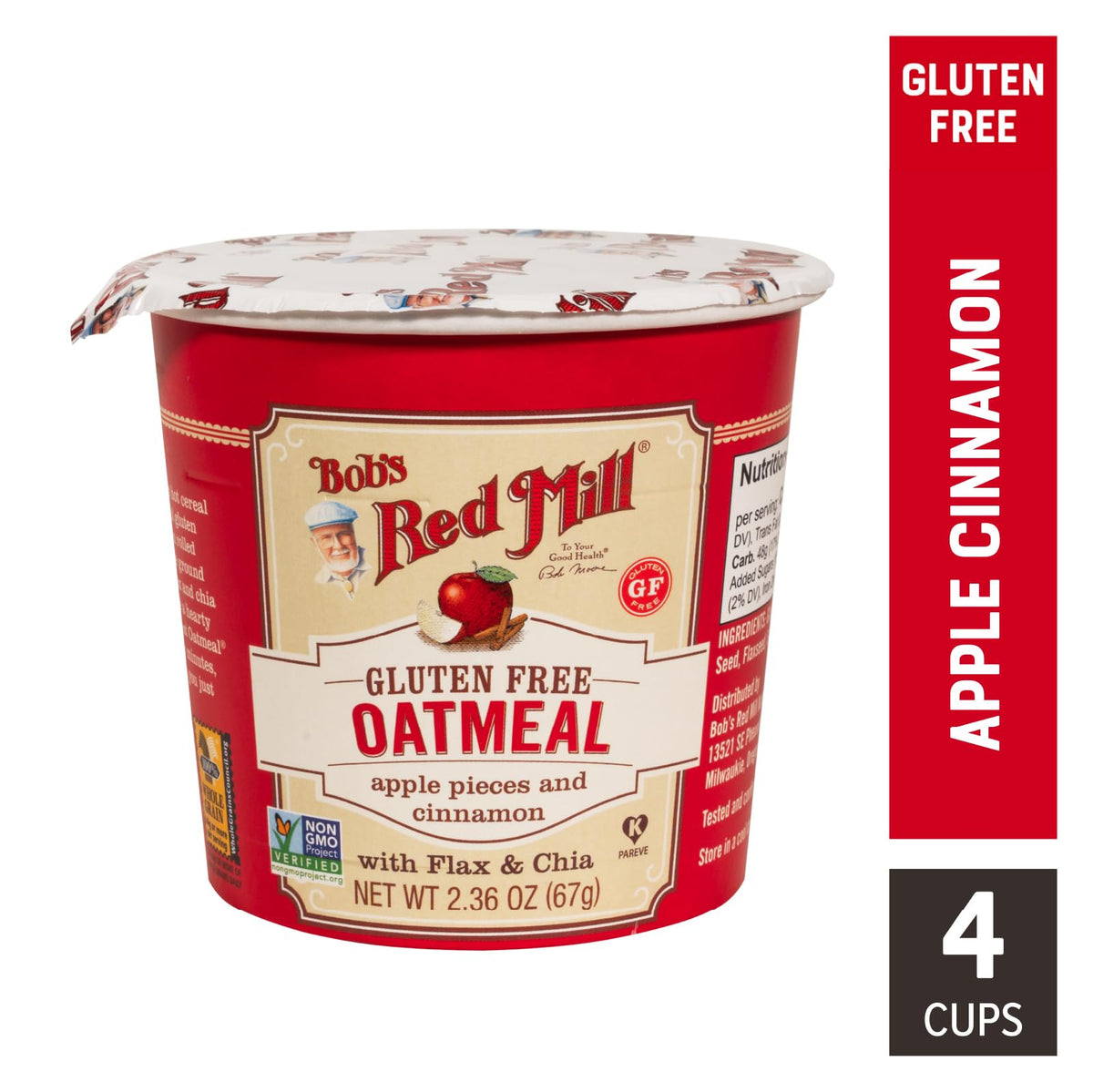 Bob's Red Mill Oatmeal Cup ready with hot water for a fast breakfast.