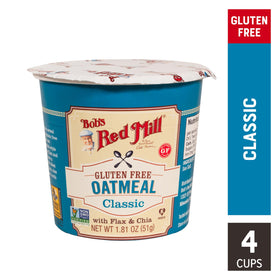 Bob's Red Mill Oatmeal Cup ingredients with oats, flaxseed and chia for wholesome nutrition.