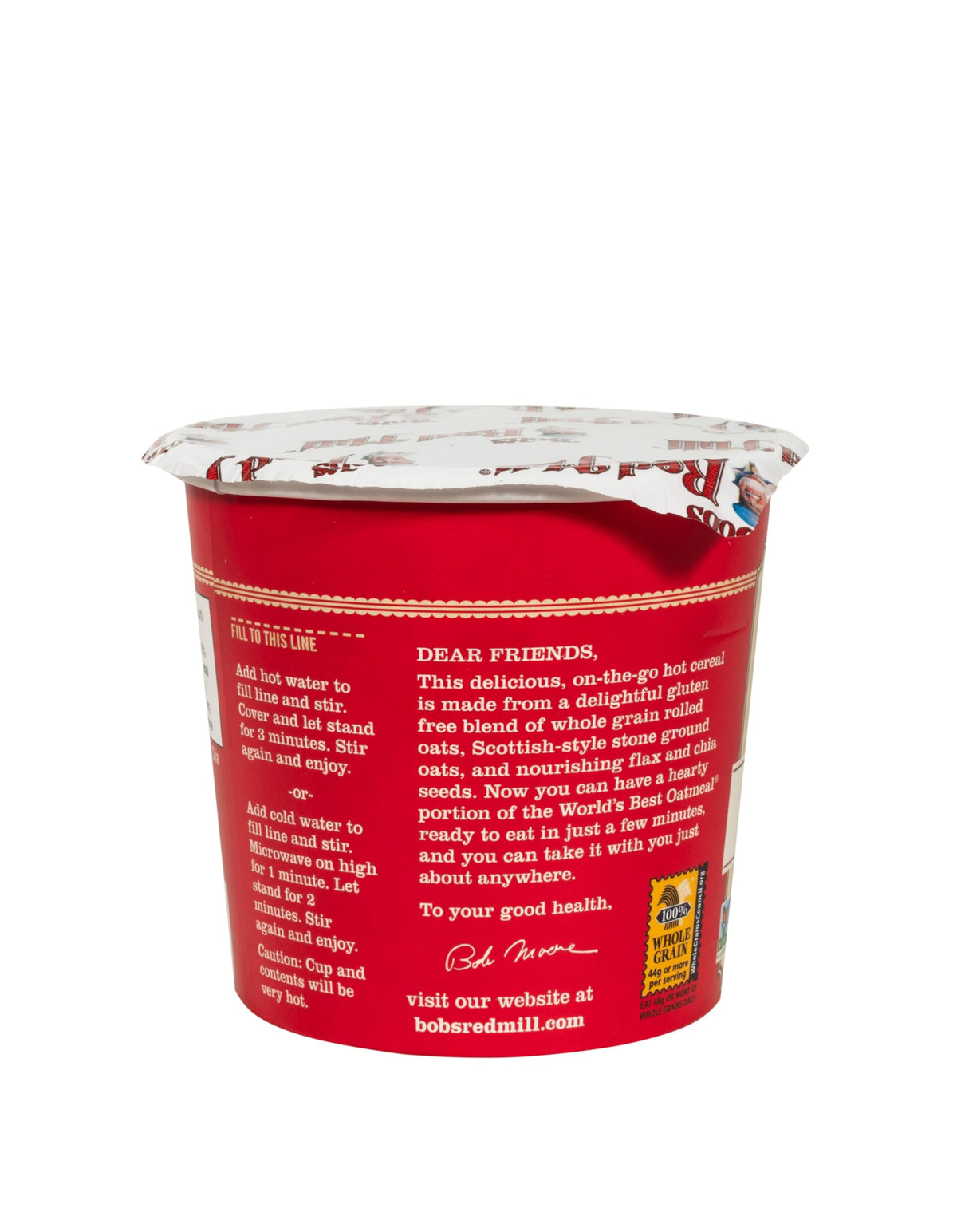 Bob's Red Mill Oatmeal Cup microwave-ready serving for busy mornings