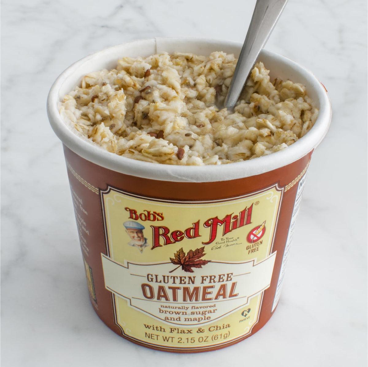 Bob's Red Mill Oatmeal Cup 12-pack packaging for easy stocking and travel.