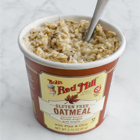 Bob's Red Mill Oatmeal Cup 12-pack packaging for easy stocking and travel.