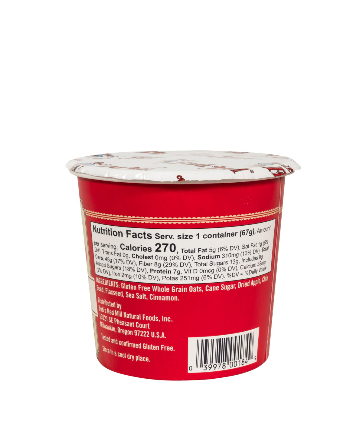 Bob's Red Mill GF Oatmeal Cup ready in 3 minutes with hot water or microwave