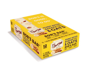 Oats, peanut butter, and banana ingredients highlighted for Bob's Red Mill bar.