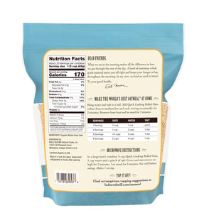 Close-up of Bob's Red Mill oats bag showing whole grain texture