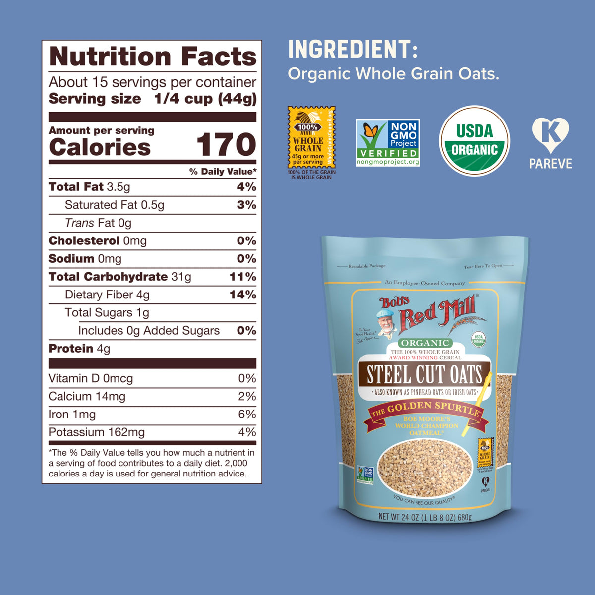 Bob's Red Mill oats in a measuring cup for precise portions