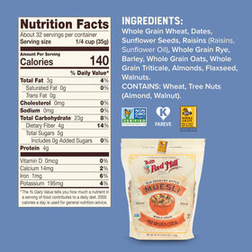 Bob's Red Mill Old Country Style Muesli close-up on oats and dried fruit