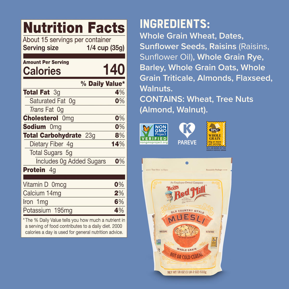 Bob's Red Mill Old Country Style Muesli served cold with milk for balance.