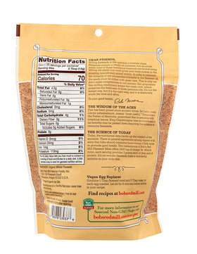 Bob's Red Mill flaxseed meal scoop view, adds fiber to smoothies